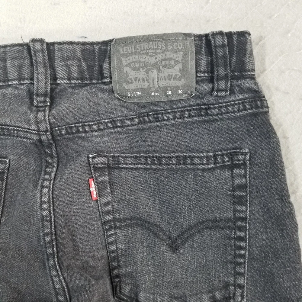 Levi's 511 jeans youth size 16 28 x 30 skinny straight black stretch denim pants